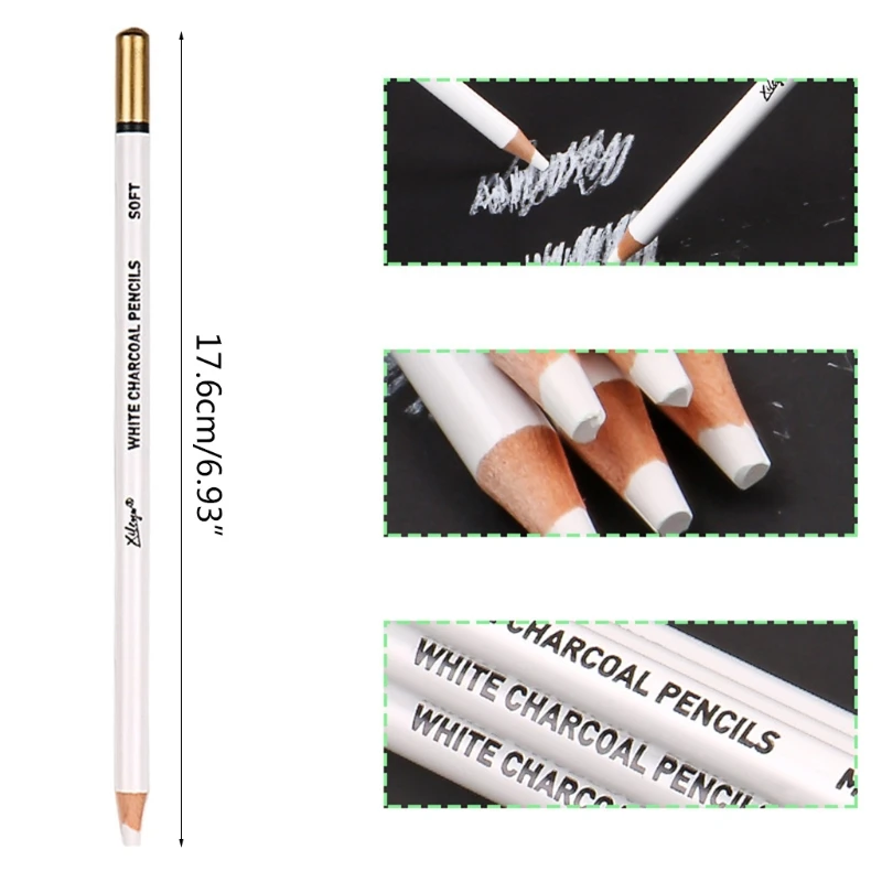 6pcs Portable Artist White Charcoal Pencils Set Great for Drawing Sketching Shading on Dark Papers Colored Dropshipping