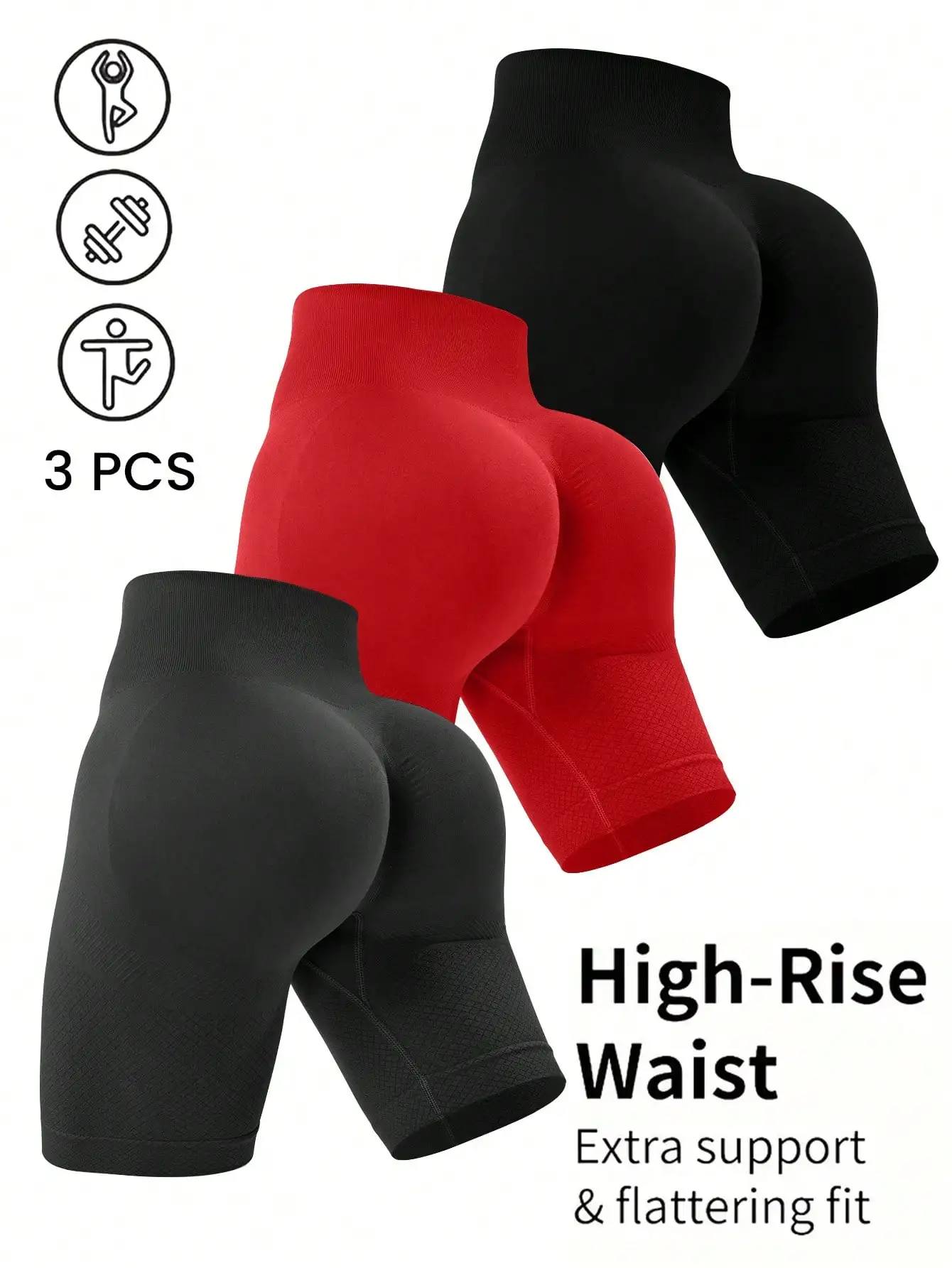 3‑Pack Women Seamless Workout Biker Shorts, High Waist Tummy Control Butt Lifting Quick‑Dry 4‑Way Stretch Yoga Gym Shorts