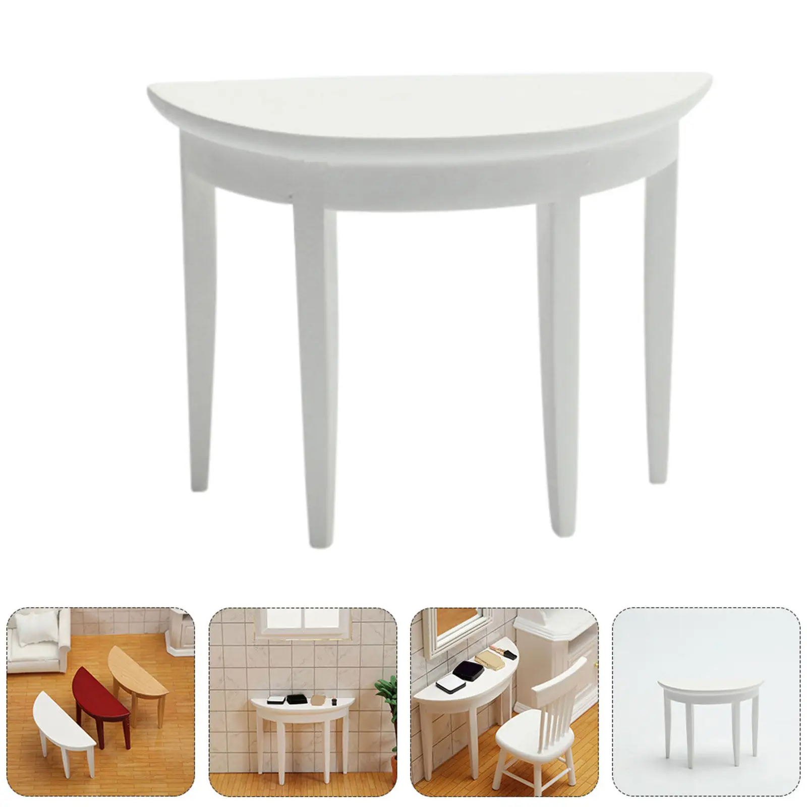 

1:12 Scale Miniature Furniture Half Round Table Wood Crafted Mini House Layout Props Living Room Decoration Desktop Ornament