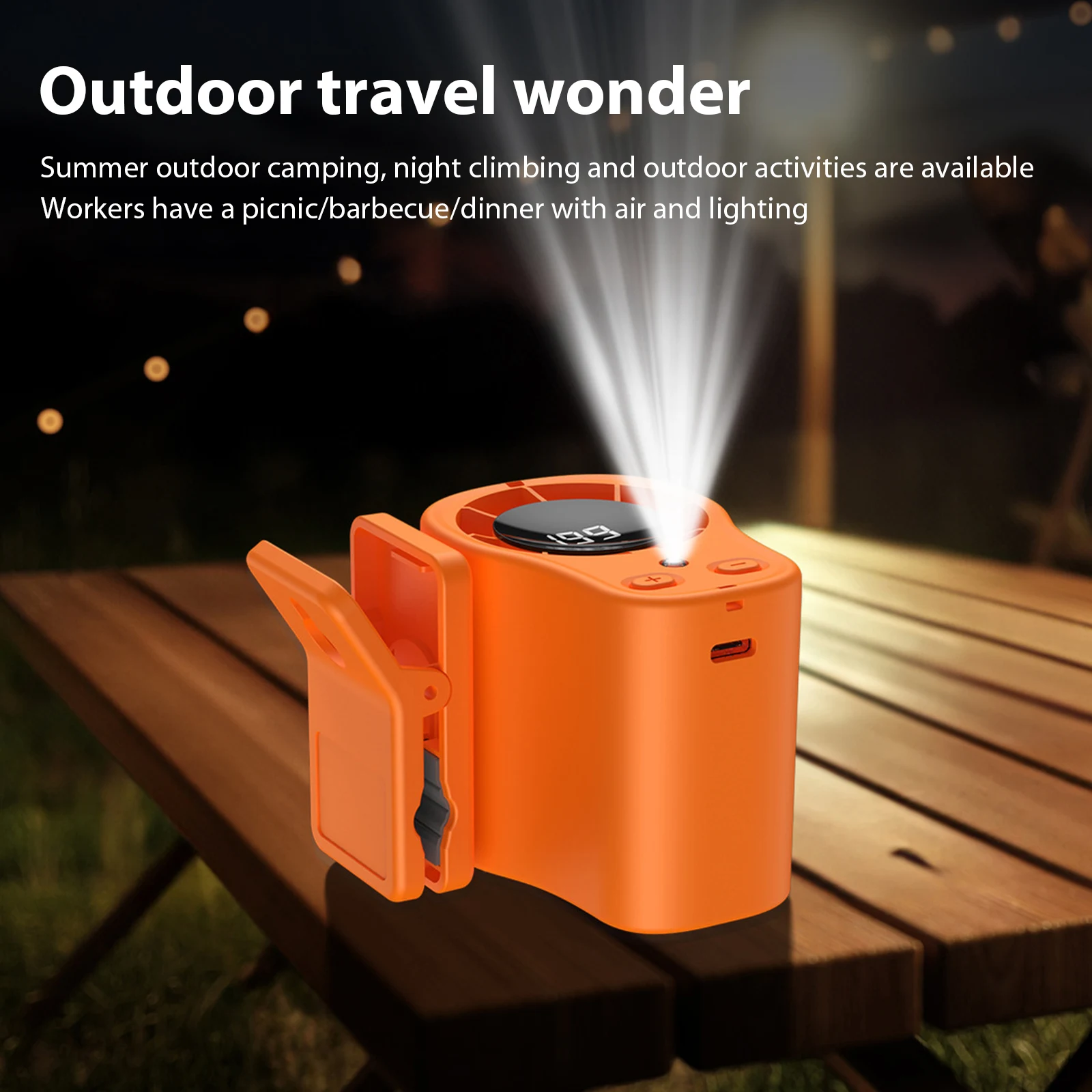 Cooling Car Fan USB Rechargeable Car Clip on Fan Portable Desk Fans with Semiconductor  LED Display 360 Rotation for Car Camping