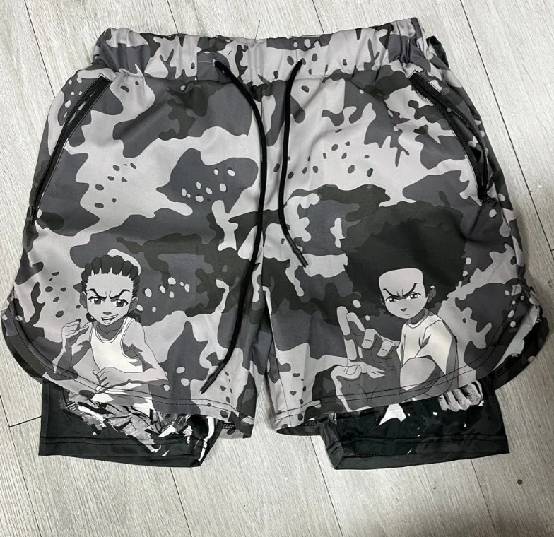 SAFFruit-Short de dehors en Maille à vaccage Rapide pour Homme, Pantalon Court Respirant Unisexe, Manga, Gym, Fitness, Été, Impr