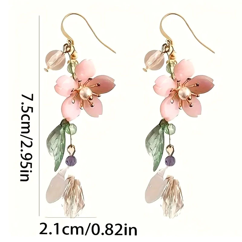 Doce romântico rosa flor folhas brincos feminino longo borla brincos elegantes festa de férias presente acessórios