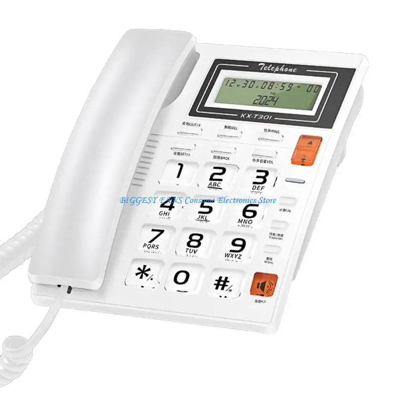 F68B Landline Telephone Corded Desktop Large Button Phone with Caller Display Telephone Front Desk Home Office Telephone