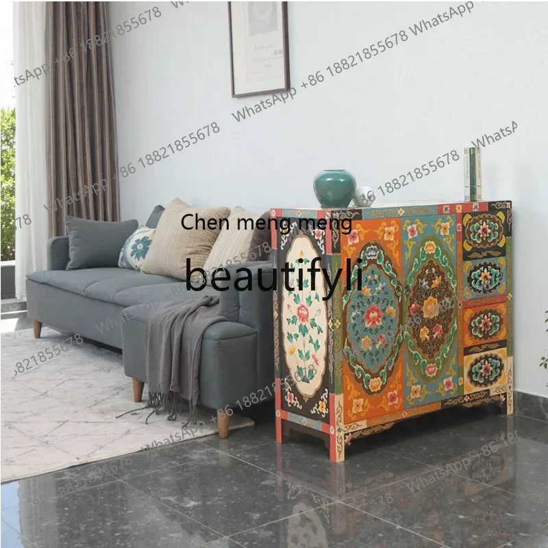 N178 G  Chinese solid wood dinin side tea cabinet simple pastoral style storae wine cabinet kitchen cupboard retro