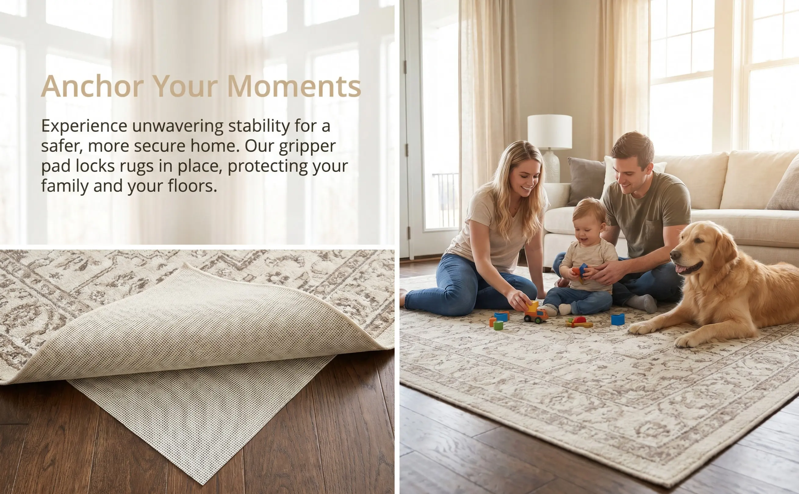 Anti Rug Mat For Under Carpet 200x300cm Pad Area Non Skid Underlay Prevents Sliding Curling Damage