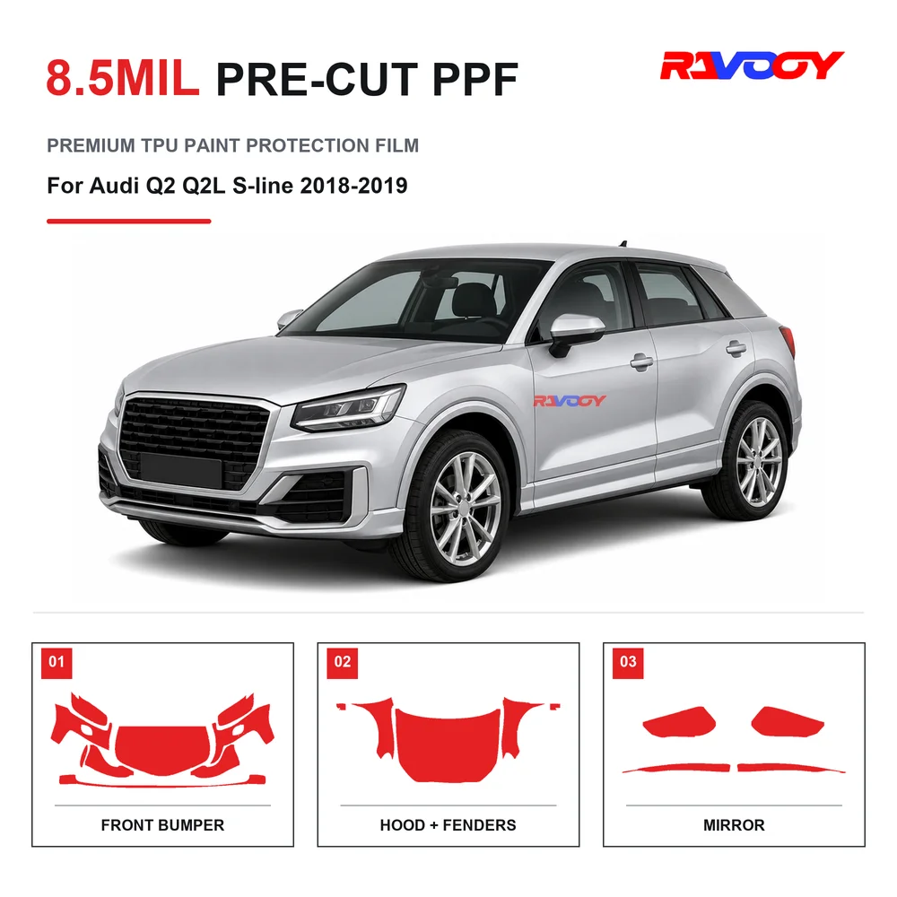 Precut PPF For Audi Q2 Q2L S-line 2018-2019 8.5mil TPU Clear Paint Protection Film Self Healing Hydrophobic UV Stone Chip Guard