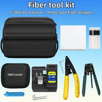 Fiber Optic Tool Kit Fiber Cleaver S-08 Three-port Fiber Stripping Pliers with FTTH CFS-3 Optical Fiber Skin Wire Stripper