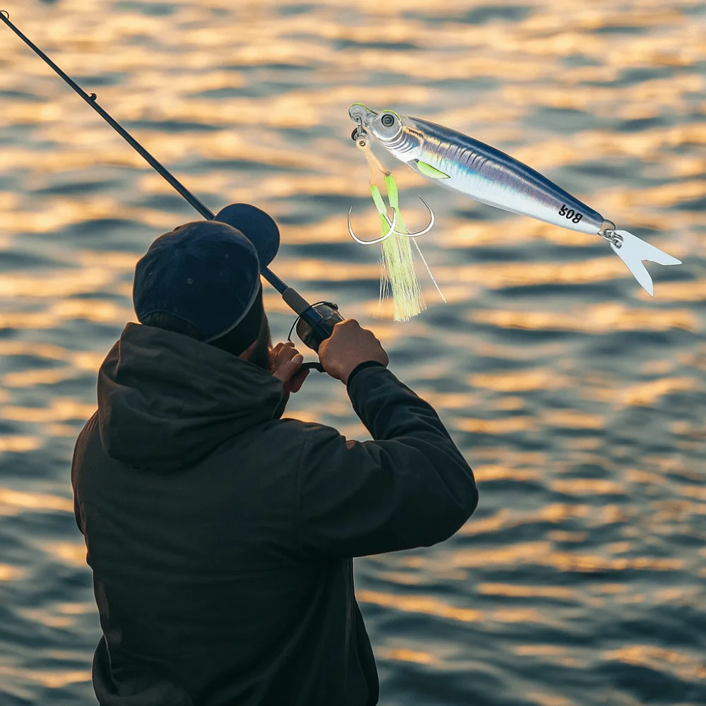 

Slow Sinking Simulation Fish Lures Metal 80g Weight Artificial Fishing Bait Jig Hook Long Tail Fishing Lures Saltwater Fishing