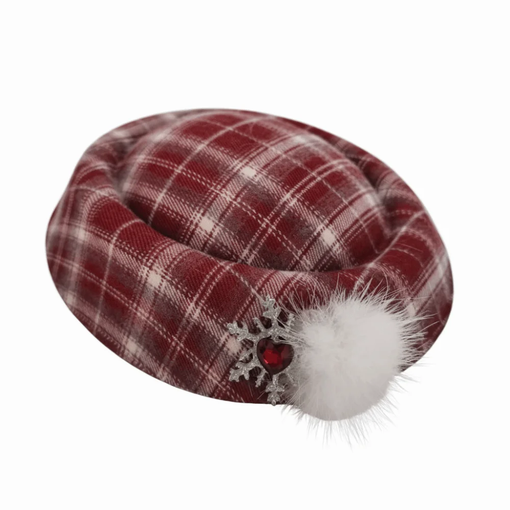 

Glamorous Beret Fedoras Hat Hair Clip Red Pom Pom Fascinator Hat hairpin Sparkling Zirconia Atmospheric Top Hat Hairpin