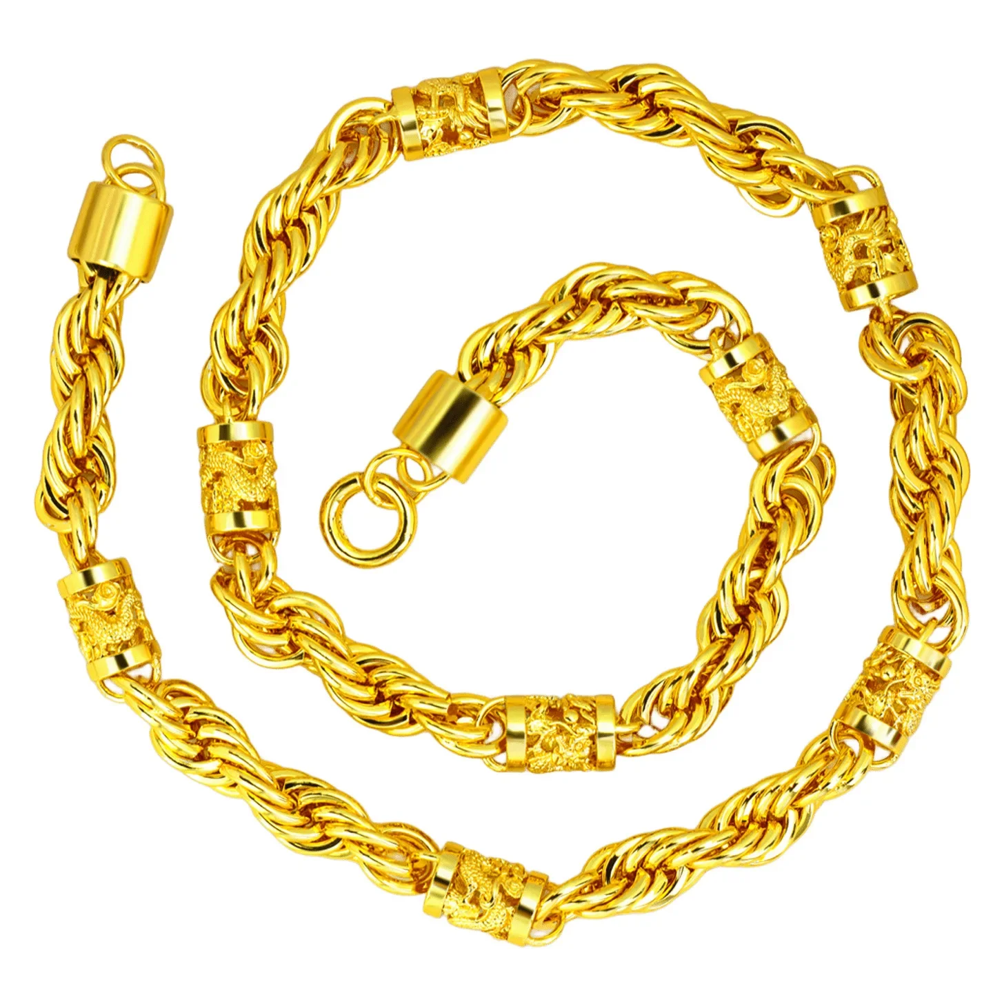

9999 24K real gold 10mm twist hollow dragon pillar necklace men's trendy and atmospheric necklace for wedding preparation