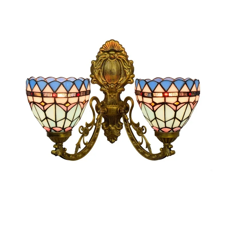 

Тиффани Коридор Двойной Настенный Светильник Средиземноморский Синий Креативный Витражи Гостиная Столовая Глазурованный Свет