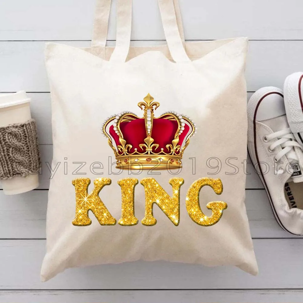 Royal King Queen Crowns Cute King and Queen Castle Gifts Men Women Canvas Shoulder Tote Bag Harajuku Shopper Shopping Handbag