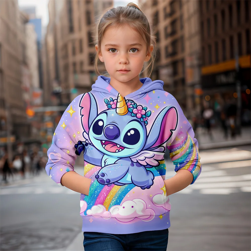 Cartoon MINISO Stitch en Hello Kitty 3D-geprinte meisjeshoodies met lange mouwen en capuchon mooie trui meisjeskleding tops