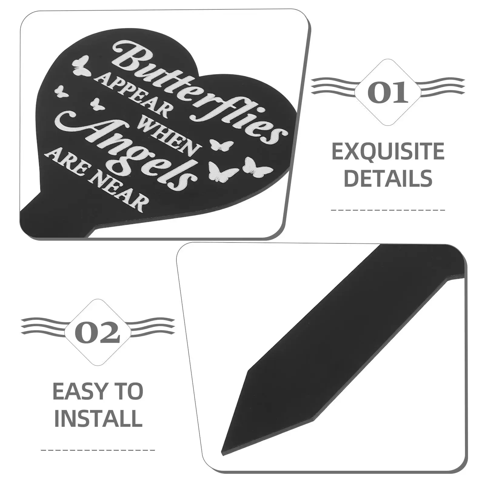 

1Pc Black Memorial Plaque Grave Marker Cemetery Stake Heart Shaped Lawn nament Garden Tribute Metal Funeral Decorative Stake