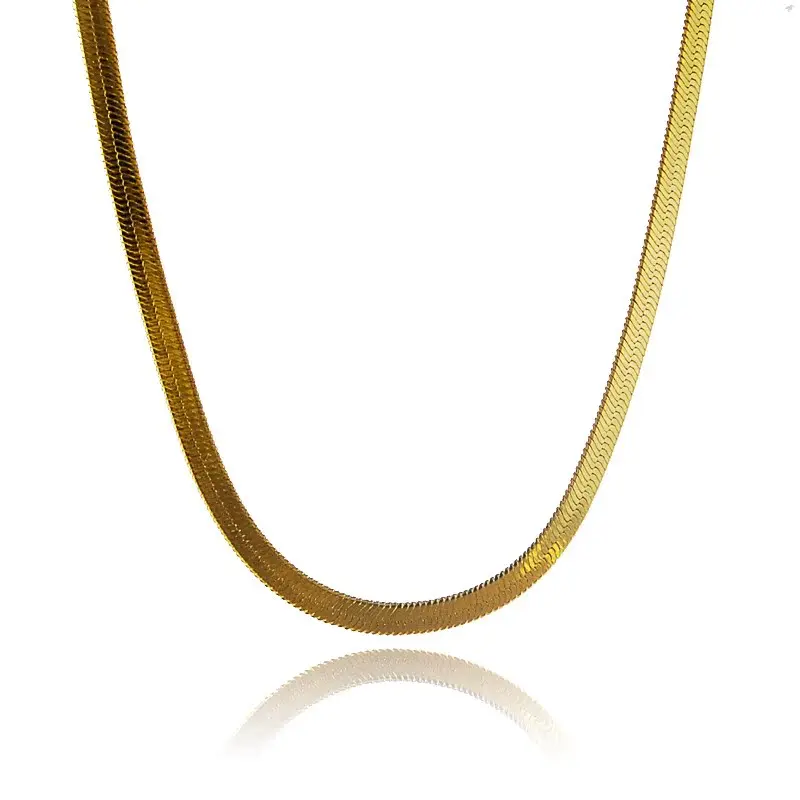 Women's Flat Snake Bone Necklace, 24K Gold, AU999 | 