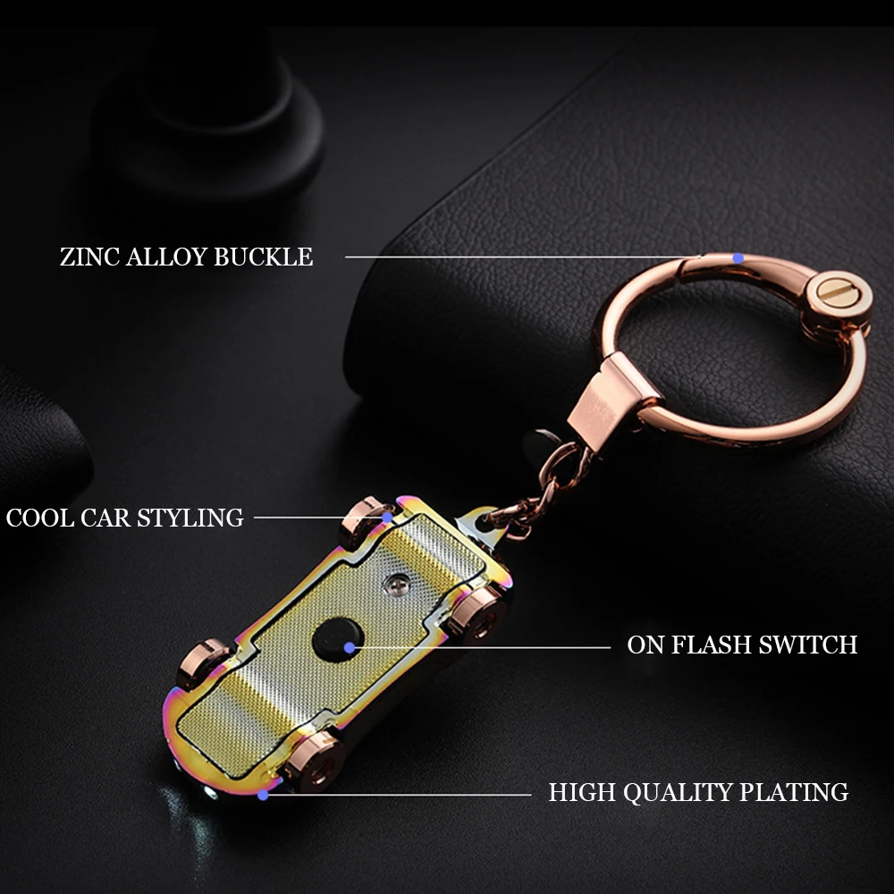 Luxury Car Model Key Chain LED Lights Keychains Couple Auto Key Holder Pendant Gift for Friend Zinc Alloy Car-shape Car Keychain