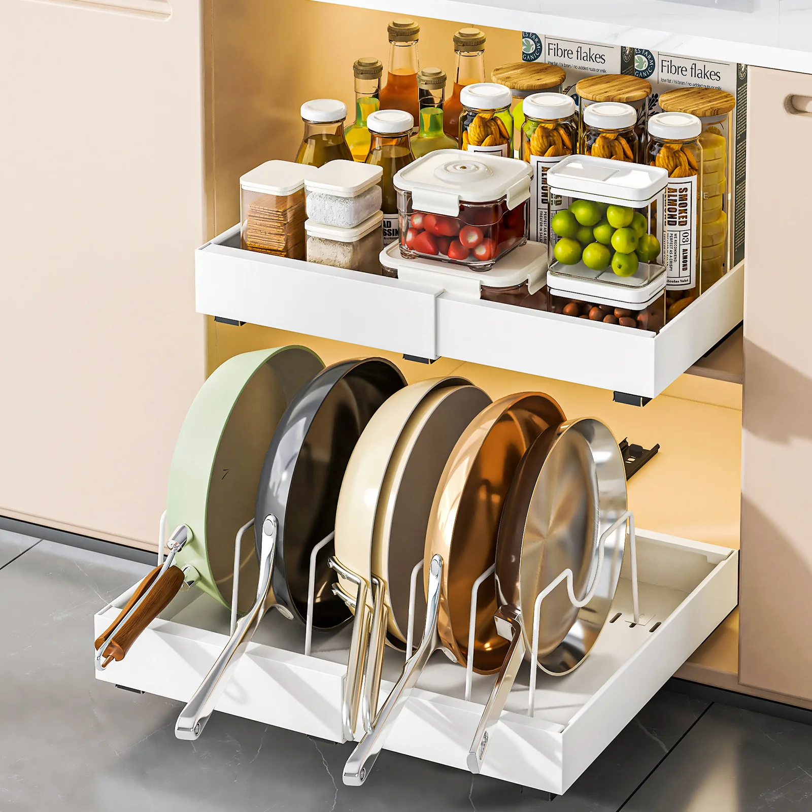 Pull-Out Storage Rack - Expandable Design,for KitchenCabinets and Bathroom Under-Sink , Spices, Cookware, Toiletries Organizer