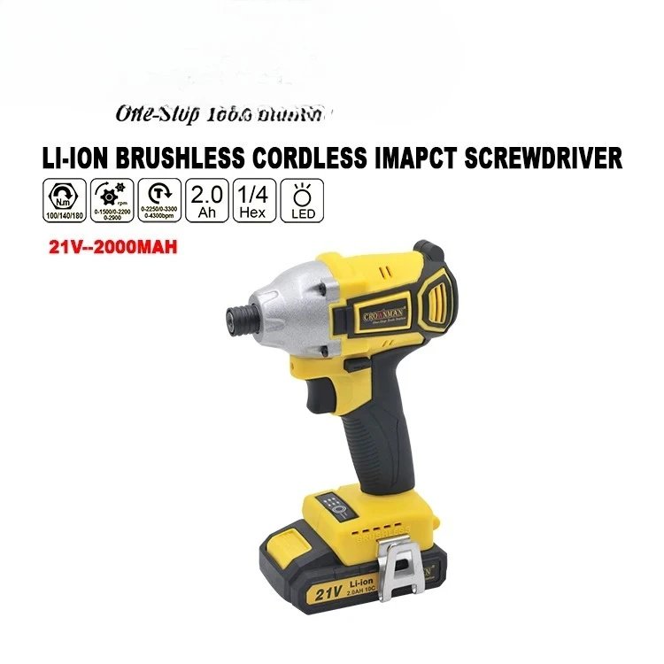 CROWNMAN Power Tools 21V Lithium Battery Screw Drivers 100/140/180N.m Brushless Handheld Electric Cordless Screwdriver
