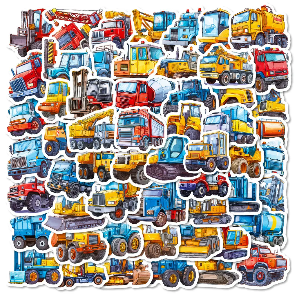 56Pcs Cartoon Construction Vehicle Stickers, Waterproof Excavator Mixer Truck Decals for Laptop DIY RecordingYourLife Store