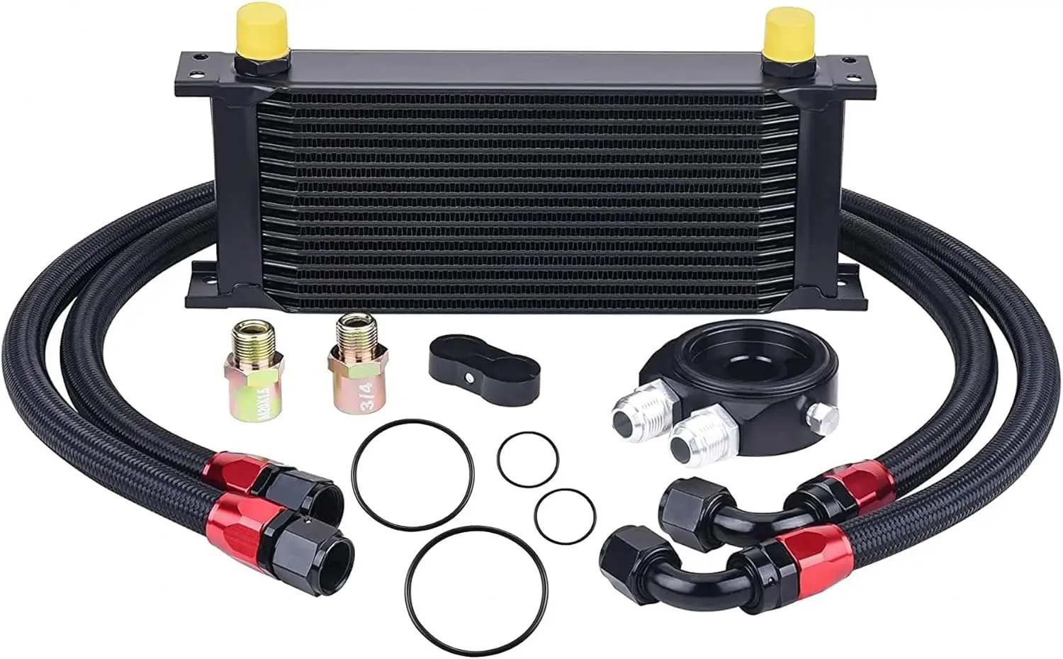 

16 Row Oil Cooler Kit, 10AN Transmission Engine Cooler British Radiator Universal Aluminium Black