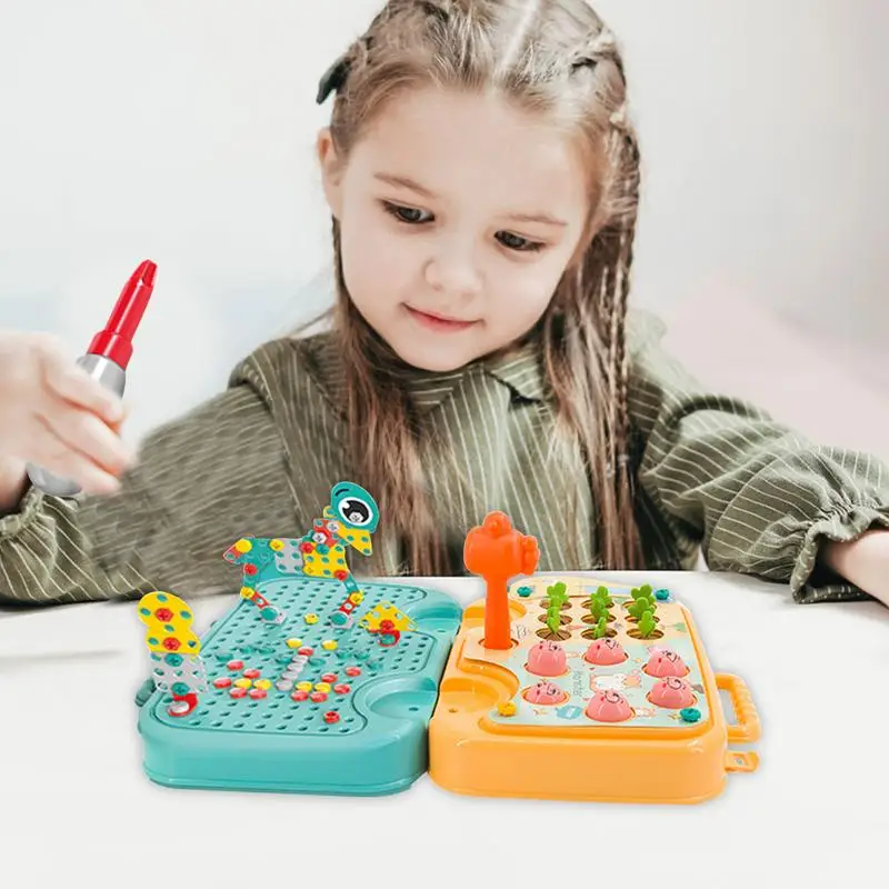 Kids Drill And Screw Set Mosaic Drill Set Storage Box Cute Drill Puzzle Toy Kids Drill Set STEM Drill Toy Creative Educational