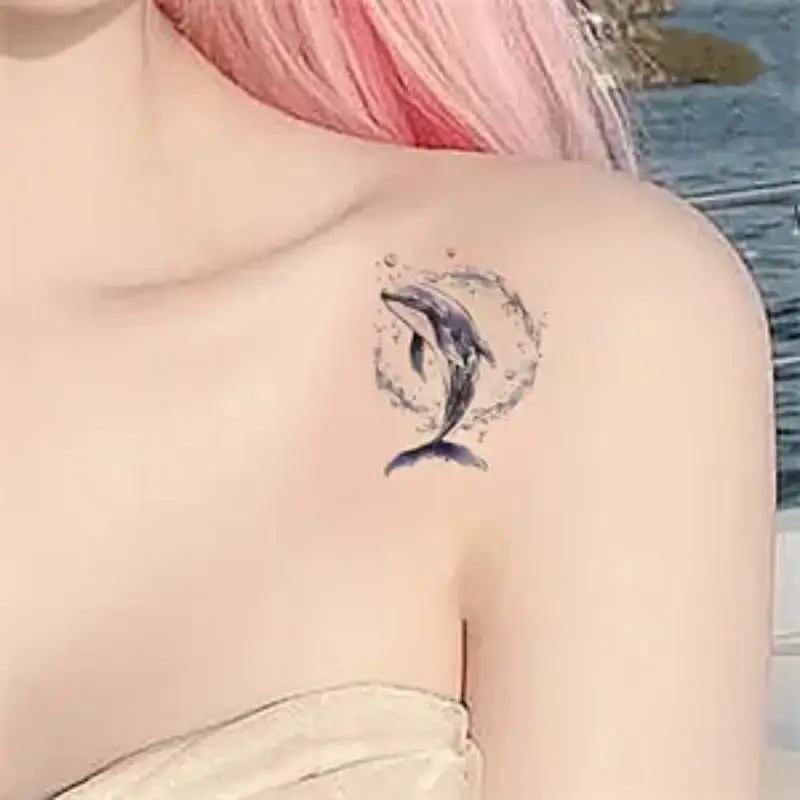 Multi Sheet Jumping Whale Fake Tattoo Stickers Waterproof Body Print Decor For Arm Leg Shoulder Daily Party Use
