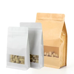 Side Gusset Reclosable Zip Lock Kraft Paper Bag Heat Sealing Food Coffee Bean Moistureproof Gifts Bags Window Packaging Pouches