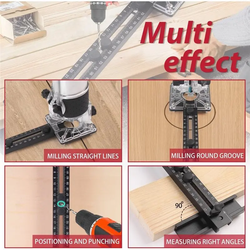 [A38F!NEW!】 4 In 1 Router Milling Groove Bracket-Cabinet Hardware Jig Aluminum Router Circle Cutting Jig Punch-Router Milling