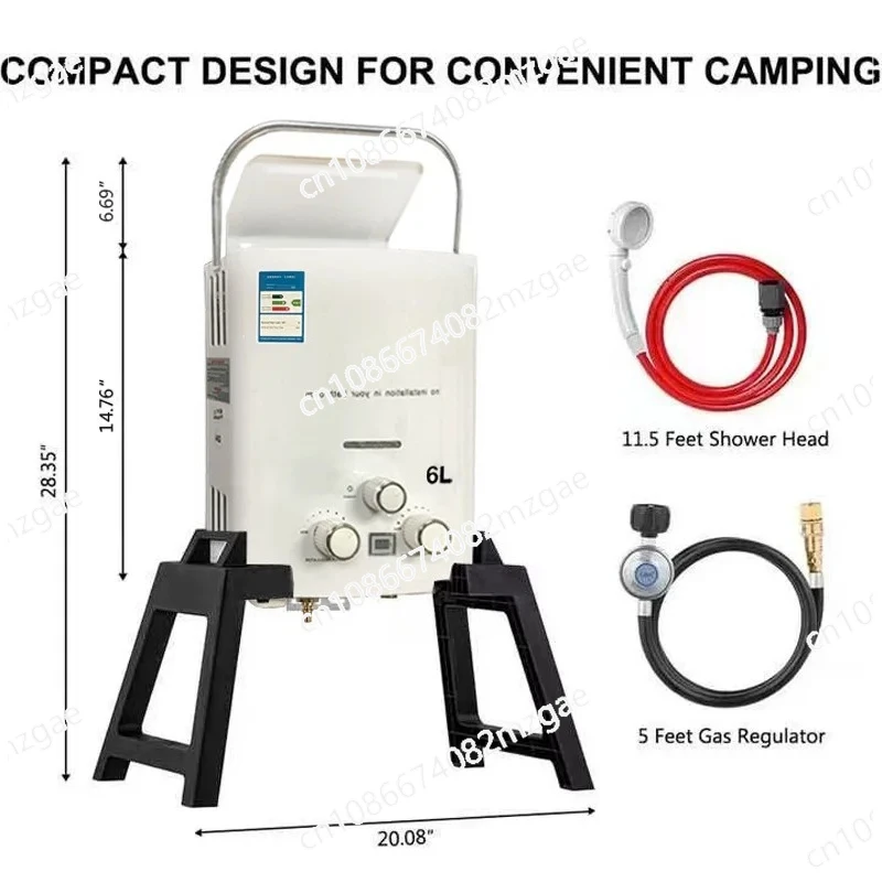 Portable 6L Outdoor Gas Water Heater Specifically Designed for Camping and RV, Water Heater for Shower and Bathing