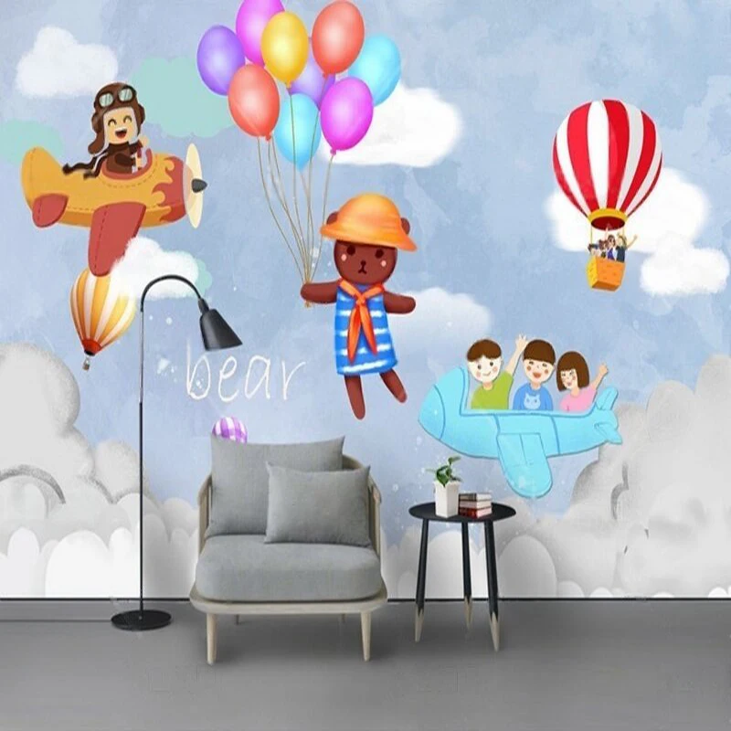 

Cute cartoon bear catching balloons, children's room TV home decoration bedroom background
