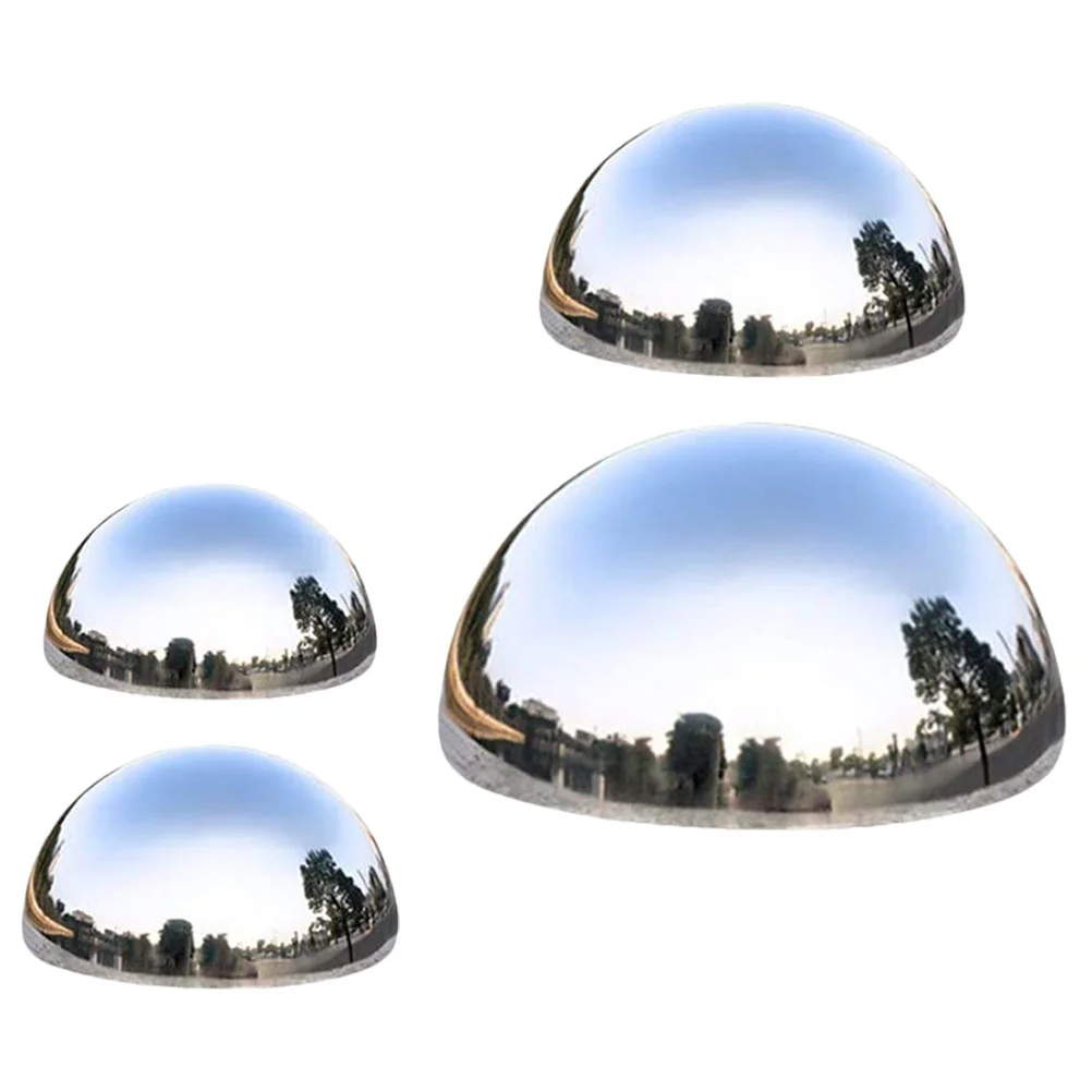 4 Pcs Solar Lamp Reflective Decorative Balls Hollow Sphere Globe Gazing Mirror Outdoor Light Stainless Steel Silver