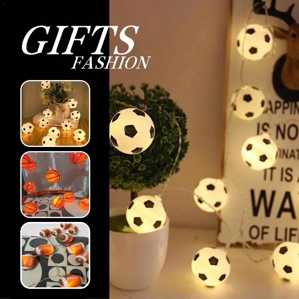 Luces LED de cadena de balones de fútbol, lámpara de portador de cuerda de fútbol, Lámpara decorativa de Navidad para Festival de habitación de niños, luces de hadas