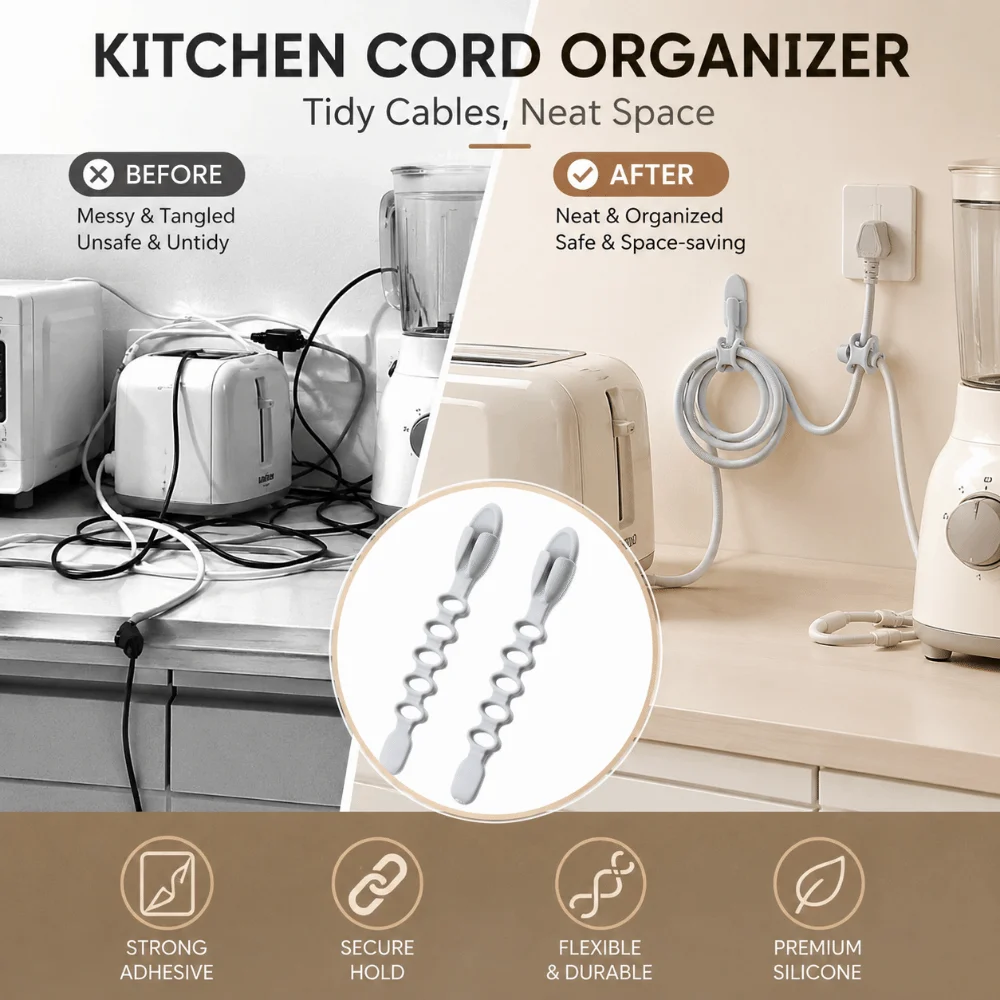 Wall-Mounted Silicone Cable Organizer Traceless Elastic Cable Holder Organizer Space-Saving Cable Management