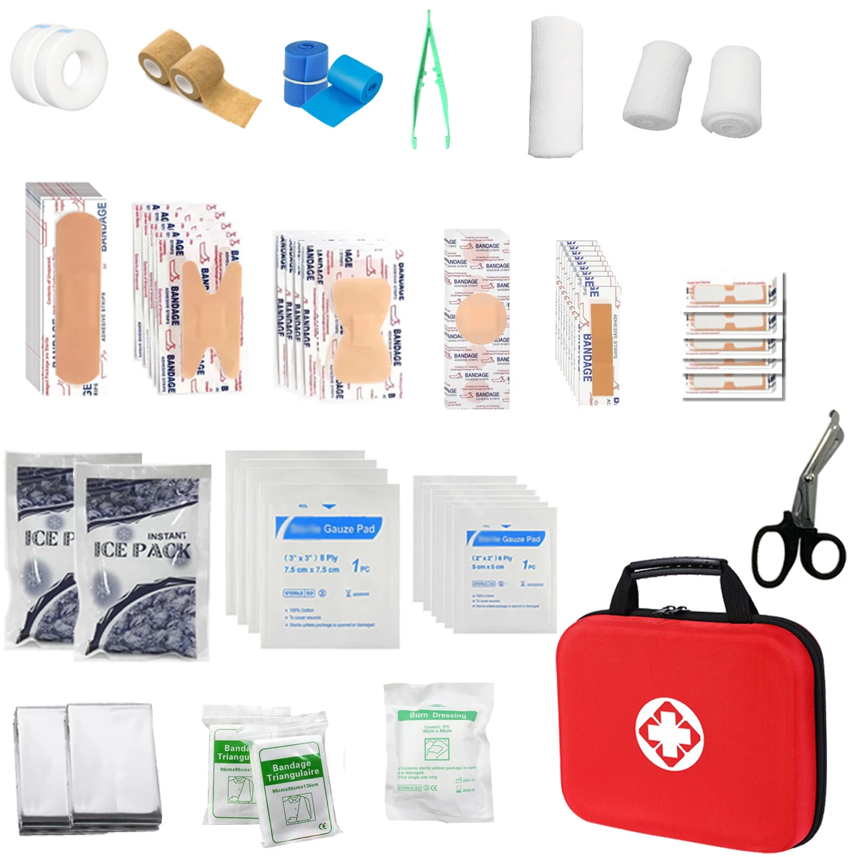 249 Piece Portable Red First Aid Kit, Multipurpose Survival Bag, Emergency Set Outdoor Gear for Hiking Car Home