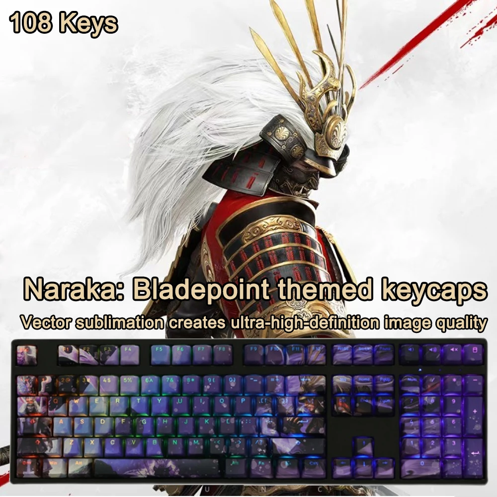Naraka: Bladepoint Keycaps Takeda 108 Keys PBT Dye Subbed Keycap Cherry Anime Cartoon Gaming Key caps For ANSI 61 87 104 108 Key