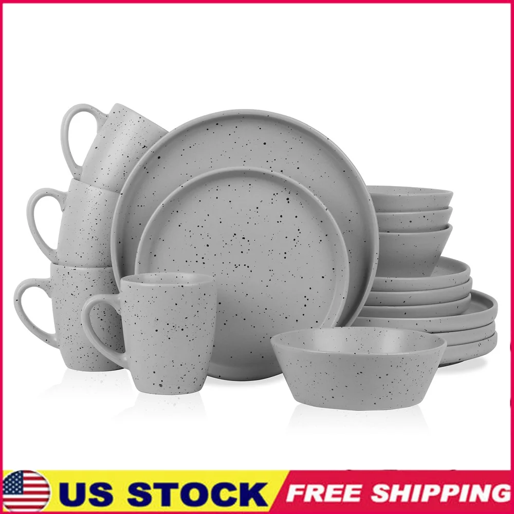 

Jade Stoneware Dinnerware Set 16-Piece 4 Microwave Dishwasher Safe Fun Speckled Design Durable Kitchen Essential