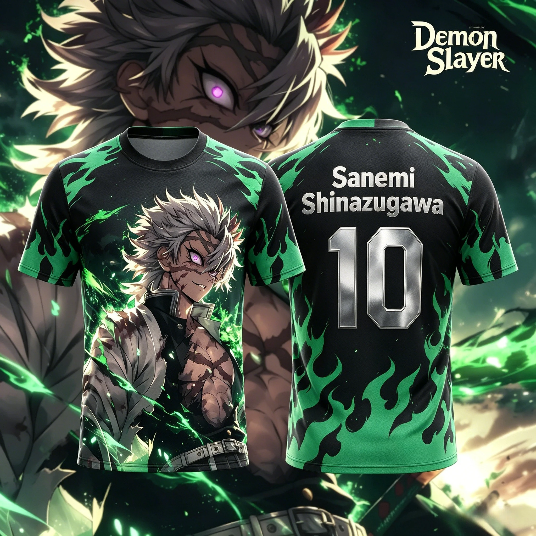 

2026 Summer New Adult Men's Demon Slayer NO.10 7 Sanemi Shinazugawa 3D Printed Anime Football Jersey T-Shirt Kids Special Jersey