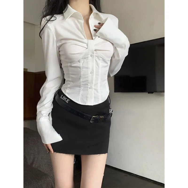 

Sexy White Women Blouses Tunics Korean Fashion Shirt Harajuku Elegant Female Japanese Style Casual Slim Top