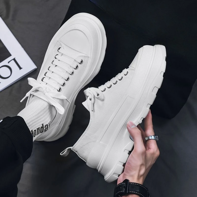 2025 New Men's Canvas Sneakers Thick Sole Inner Height Increase Fashion Style Casual Trendy Shoes Autumn