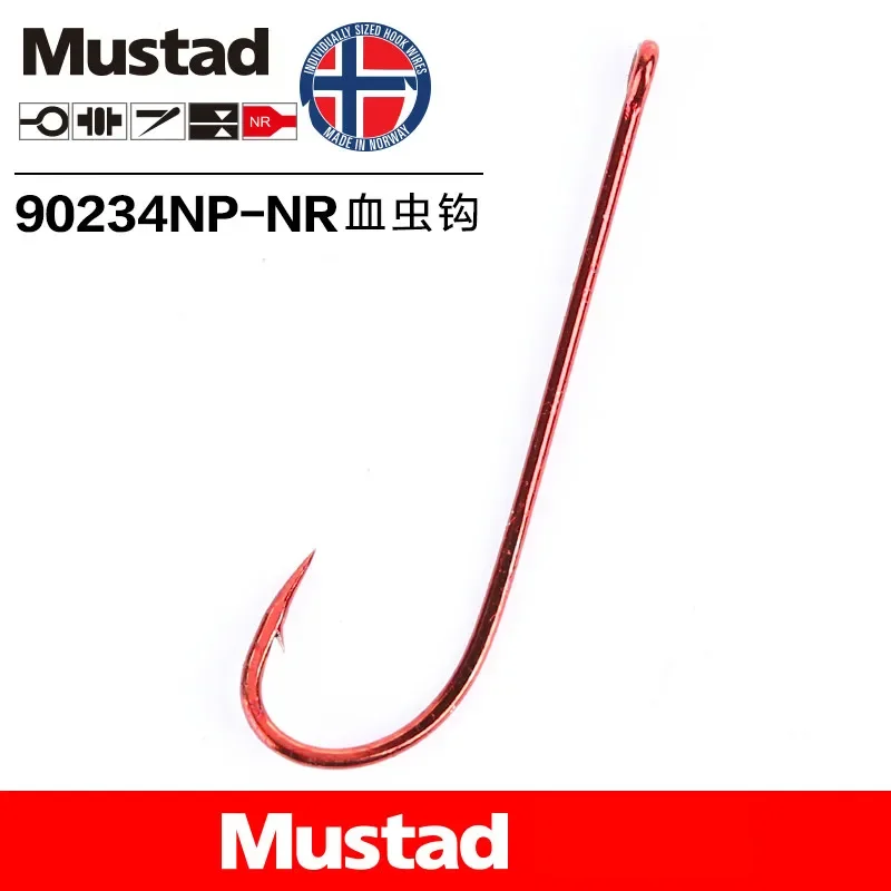 Original Mustad Hook 90234 Sea Fishing Hooks High Carbon Steel Barbed Hook Blood Worm Long Red Live Bait Hooks Conger Eel Hooks