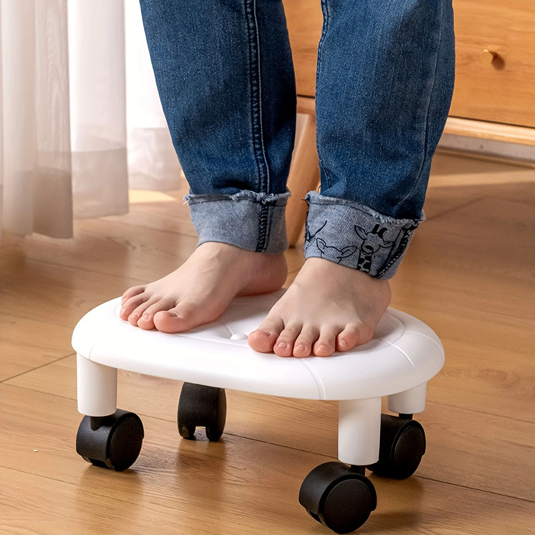 1pc Rolling Low Stool with Wheels, Durable Plastic Footstool for Entryway Bath, Shoe Changing & Organization image 4