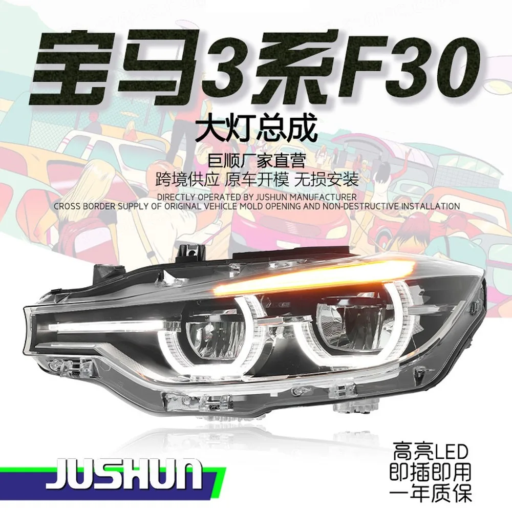 For 13-18 for BMW 3 Series F30 F35 LED Headlights Assembly DRL Angel Eyes Upgrade New Style