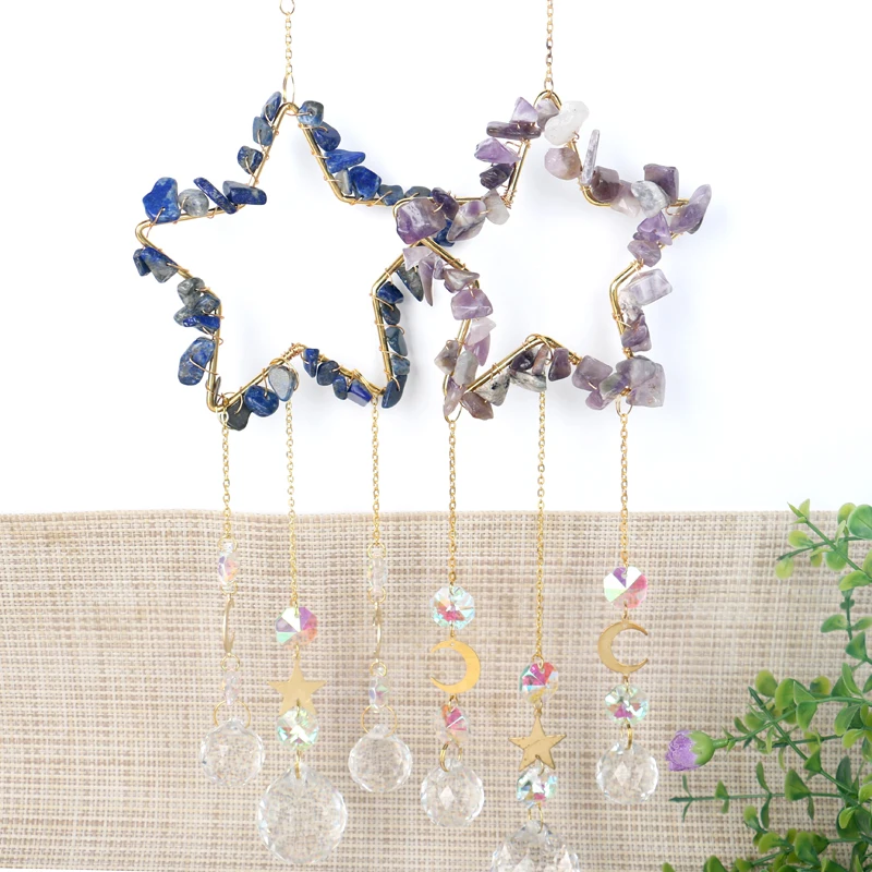 Wholesale Natural Crystal Chips Stone Star Shape Crystal Wind Chimes