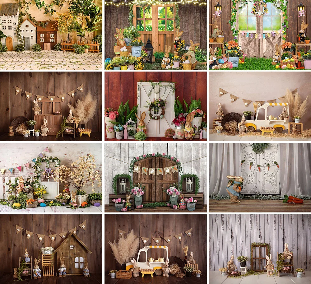 Avezano páscoa backdrops para fotografia primavera flores jardim coelho ovo barra recém-nascido aniversário retrato fundo decoração estúdio