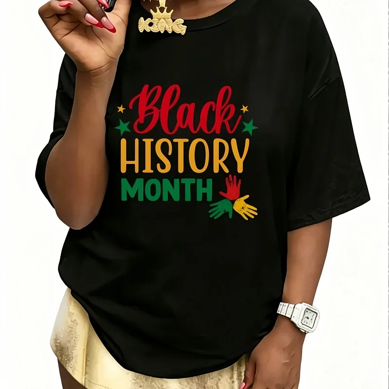 Black History Month Women's 100% Cotton T-Shirt Short Sleeve Top Casual Round Neck Fun Print Tee S-5Xl
