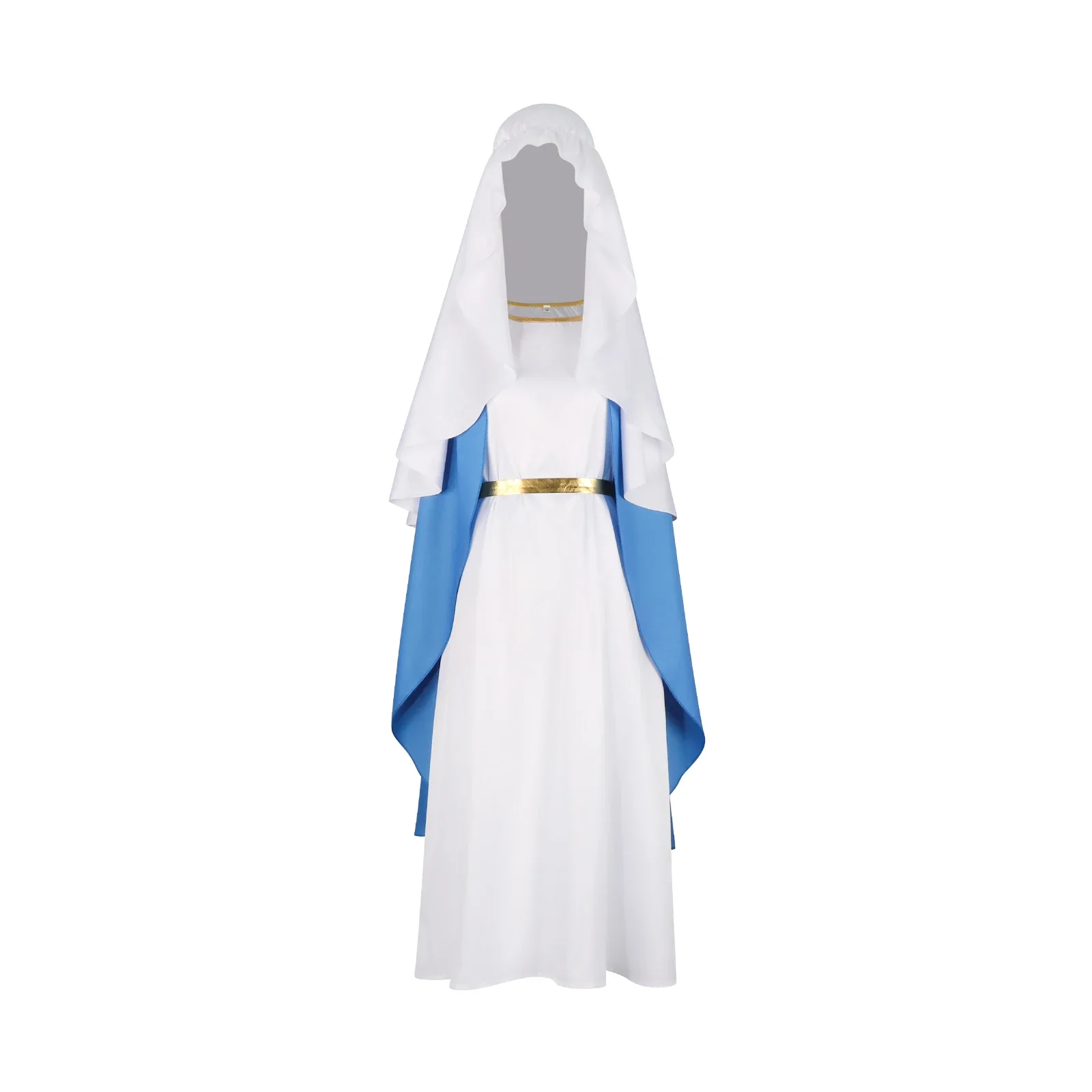 

Virgin Mary Cosplay Sleeveless Robe Dress for Women and Girls Cape Hooded Christian Biblical Nun Priest Costume Dress