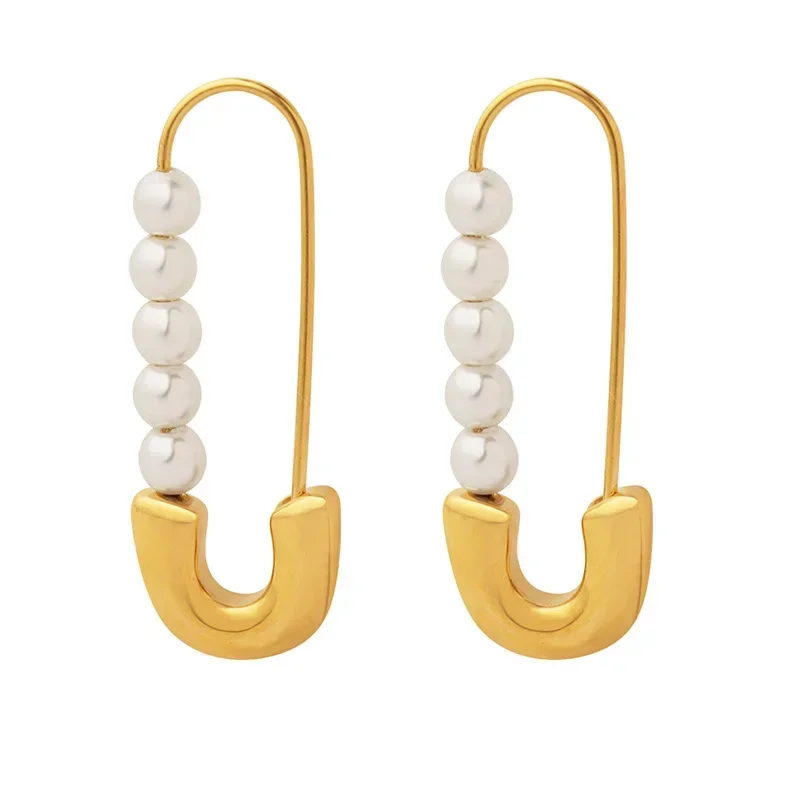 

Paper Clip Imitation Pearl Earrings For Women Large Dangle Ladies 2023 Gift Fashion Jewelry