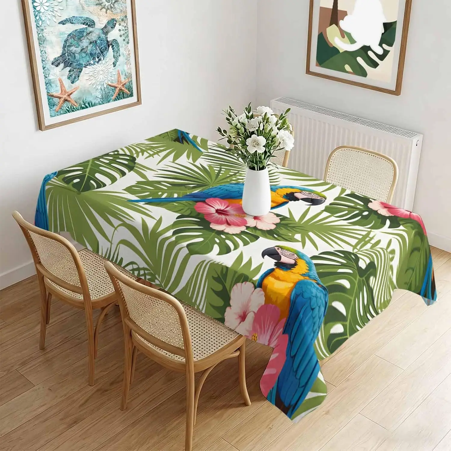 Tropical Palm Leaves Parrot Rectangle Tablecloth for Table Decor Summer Jungle Plant Kitchen Dining Table Cloth Party Decoration