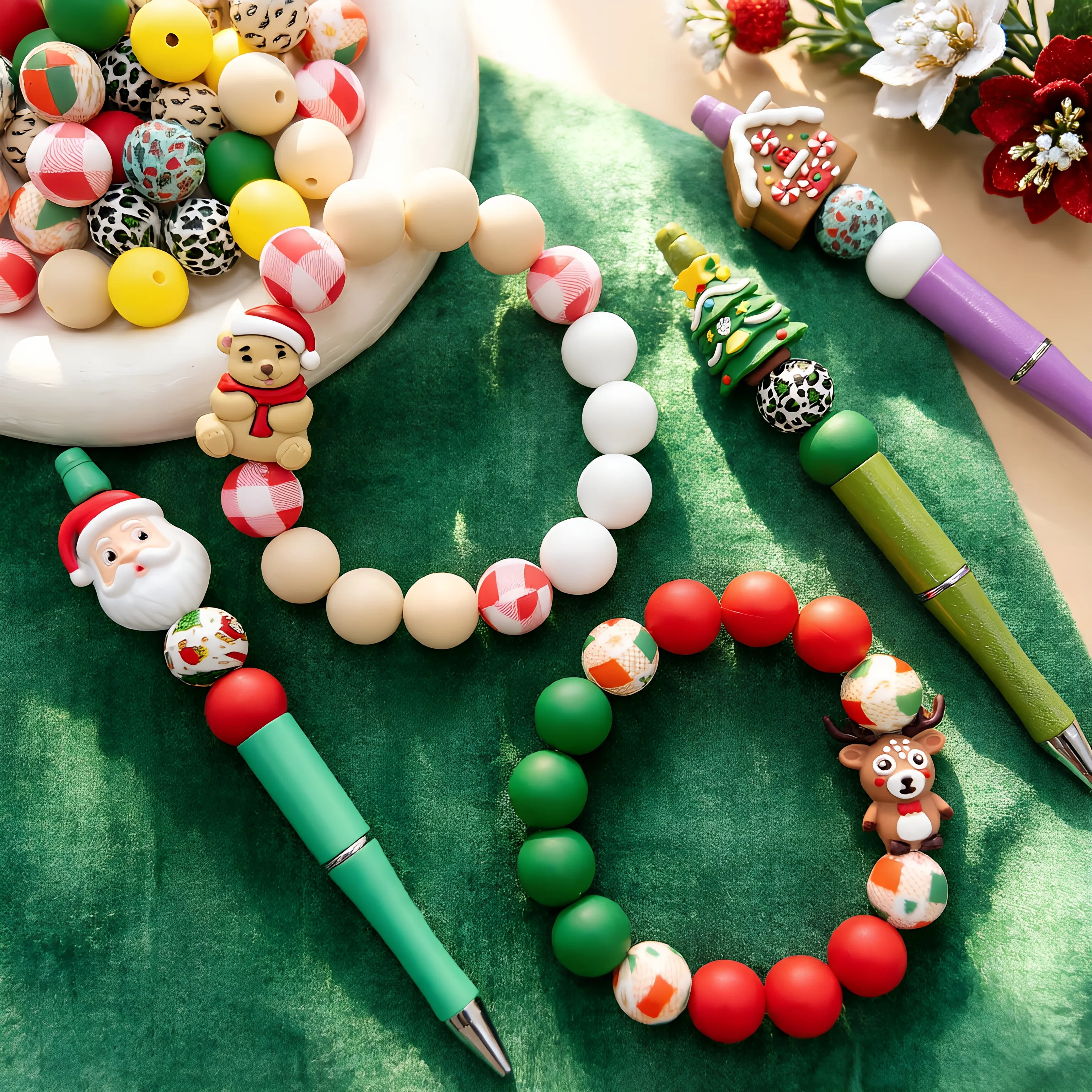 31/55-teiliges Weihnachts-Silikonperlen-Set für DIY-Halsketten, Armbänder, Dekorationen, Stifte, Schmuckanhänger usw. Geburtstagsgeschenk für die Feiertage – Detail 2