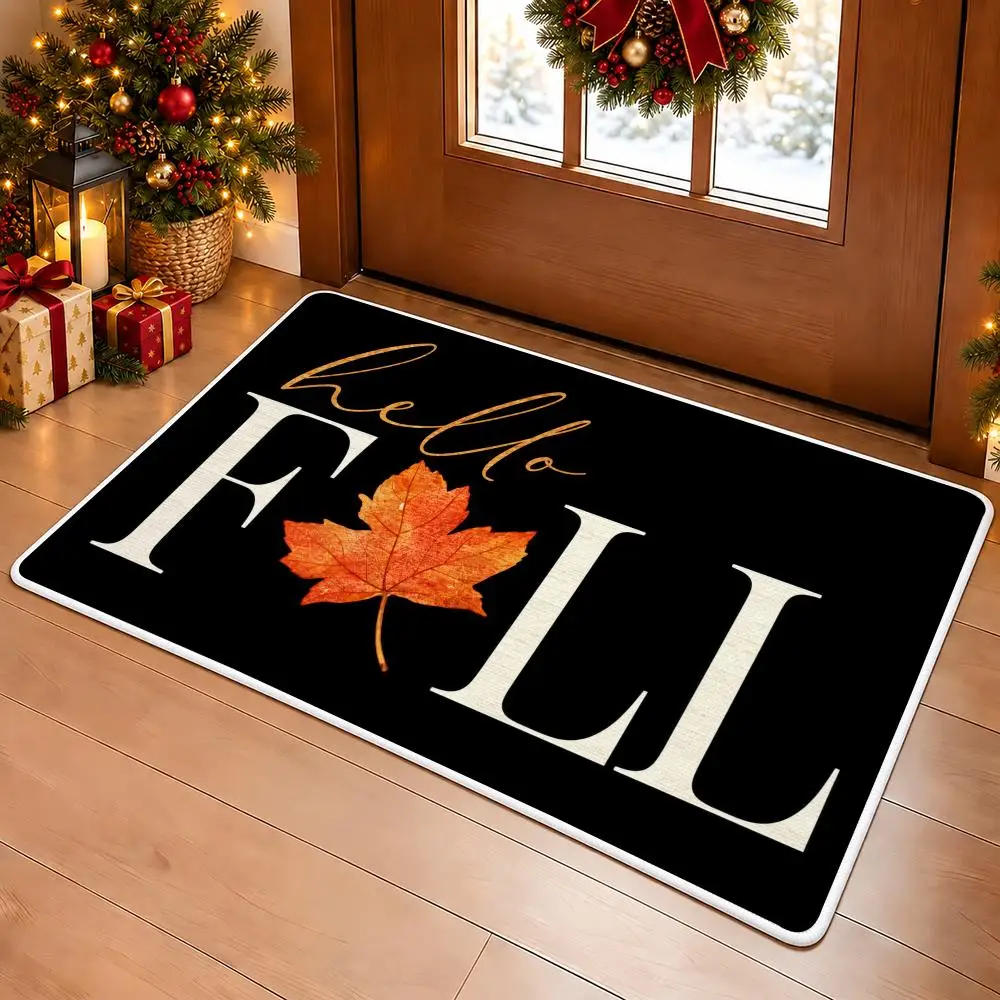 Hello Fall Maple Floor Mat Premium Flannel Bath Mat Anti-slip Cloud Feel Rug Durable Machine Washable Floor Carpet